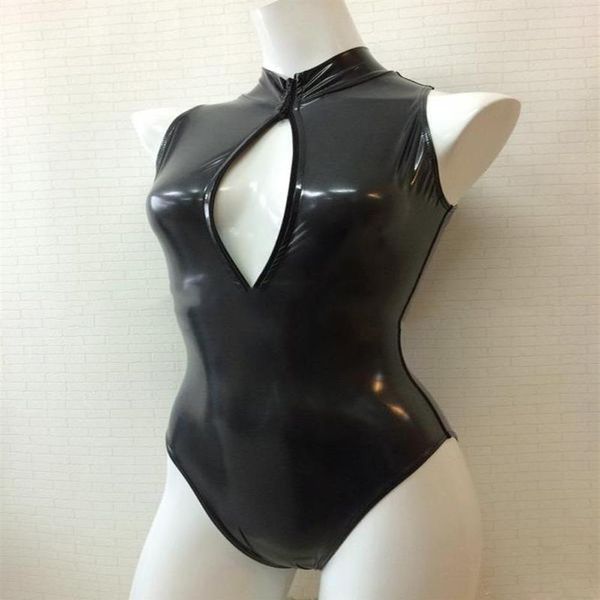 S-XXL İki yönlü fermuar açık büst seksi yüksek kesilmiş leotard bodysuit kadın mayo anime wetlook cosplay teddies kostümler230p