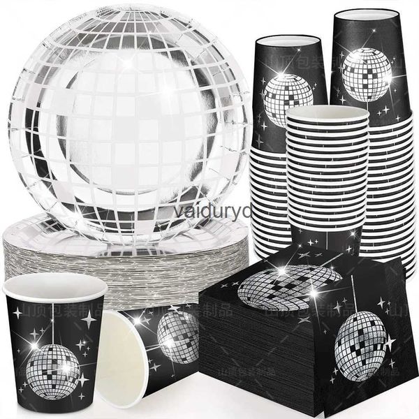 Einweggeschirr Laser Silber Discokugel Thema Geschirr Disco Party Teller Servietten Tassen Erwachsene Happy Disco Geburtstag Party Dekor Hochzeit Suppliesvaiduryd