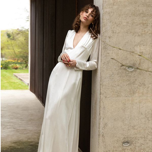 Abito da sposa sposa allentato sexy 2024 Scollo a V maniche lunghe Backless Satin A-line Abiti da sposa Boho Abiti Noiva Robe De Mariage