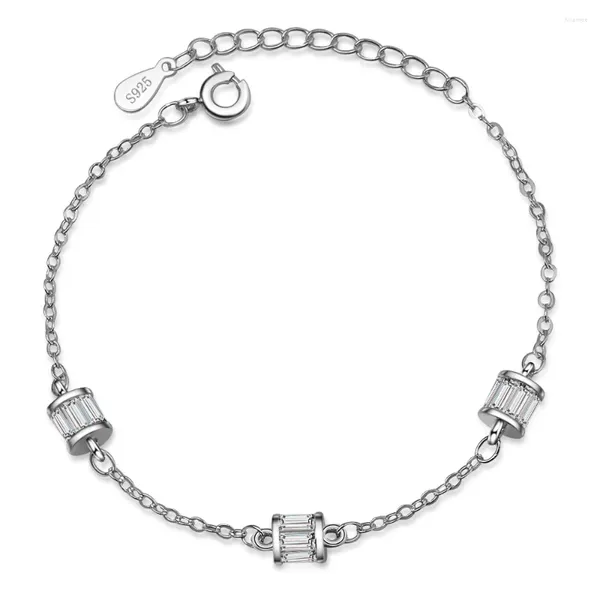 Braccialetti a maglie Tubo in zircone color argento sterling per donna Catena a mano femminile Gioielli di moda originali con timbro