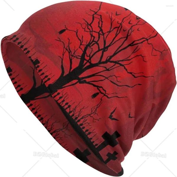 Berets Unisex Beanie Caps Gothic Gruselig Halloween Dunkelrot Nacht Strickmütze Totenkopfmütze Winter Sommer Warm Damen Herren Hüte