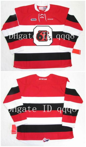 OHL OTTAWA 67 S BARBER POLE Vermelho Branco Qualquer Nome Número 100% Ing Custom Hockey Jerseys