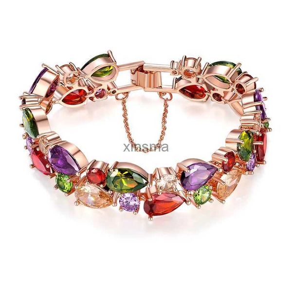 Catena HUAMI Bracciale in oro rosa per donna Bracciale Gioielleria raffinata Charms colorato Brillante Zircone Ins Vendita calda Bracciale di lusso Pulseras Mujer YQ240115