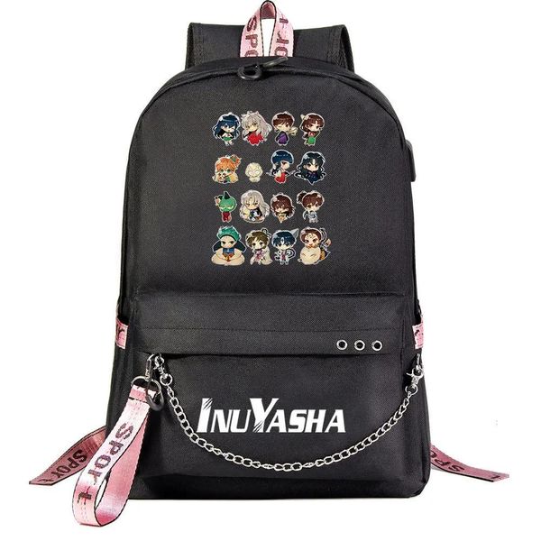 Sacos anime inuyasha sentar menino mochila asas da liberdade escola sacos de livro viagem meninos meninas portátil fone de ouvido porta usb diário mochila