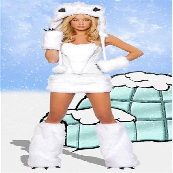 Pelzige Fasching Katze Mädchen Weißer Wolf Eisbär Frisky Halloween Cosplay Kostüm Outfit Kostüm Für Frau Sexy Halloween Kostüm222L