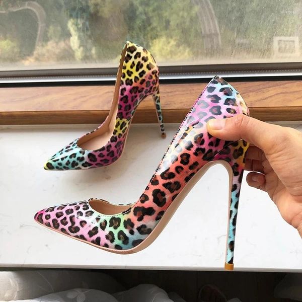 Модельные туфли, красочные женские туфли с леопардовым принтом, пикантные туфли-лодочки Goegeous на высоком каблуке с острым носком для вечеринок и клубов, 8 см, 10 см, 12 см