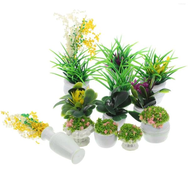 Gartendekorationen 13 Stück Mini-Blumentopf-Modell Topfpflanzen Hausdekoration Puppen Bonsai Gefälschte Sukkulenten-Requisiten Kunststoff-Miniatur