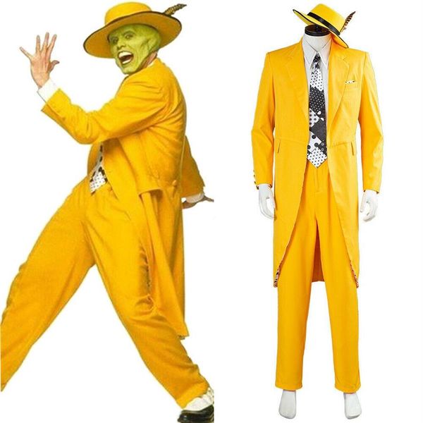 A máscara Jim Carrey terno amarelo fantasia cosplay255Y