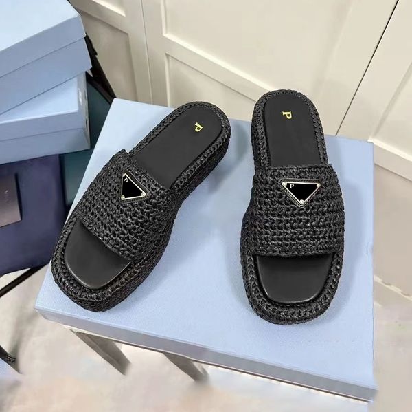 10a Uomo prad tazz Pantofola triangolo Sandalo in rafia Sandali slip-on con plateau all'uncinetto intrecciare donna Designer Sliders Scarpa casual Infradito flat2024