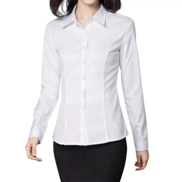 Blusas femininas manga longa camisa formal fino ajuste apertado negócios camisas sociais botão para baixo lapela roupas tamanho grande