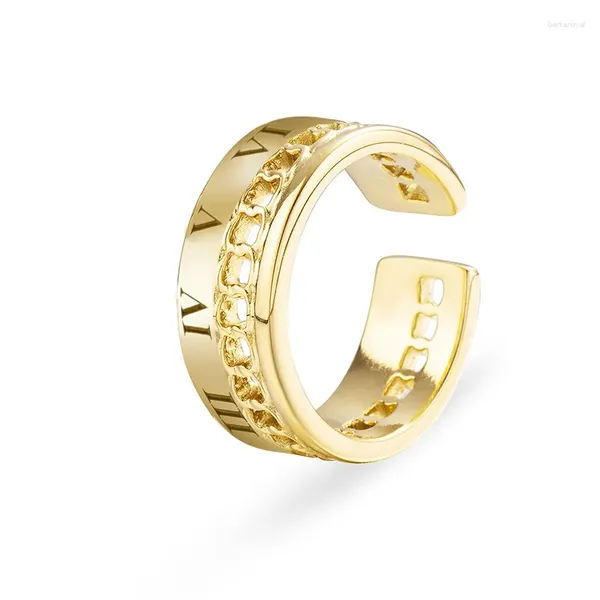 Кольца-кластеры, настоящее 18-каратное золотое покрытие, римское цифровое кольцо, водонепроницаемое, из нержавеющей стали 316L, женская простота в европейском и американском стиле
