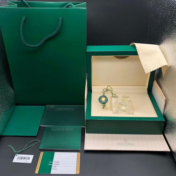 Original correspondência correta papéis cartão de segurança presente saco superior caixa de relógio de madeira verde para caixas rolex livretos relógios impressão personalizado car240r