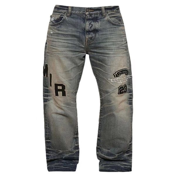 24 Jeans da uomo firmati Hip Hop Moda Cerniera Lavabile Alfabeto Jeans Moda retrò Design da uomo Moto Equitazione Jeans slim fit 28-40