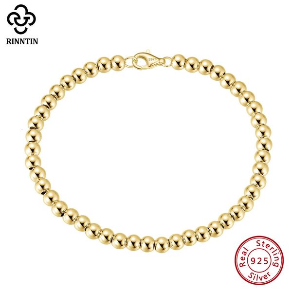 Rinntin 14k ouro 925 prata esterlina 4mm contas bola cordão corrente pulseira para mulheres na moda pulseiras artesanais joias sb103240115