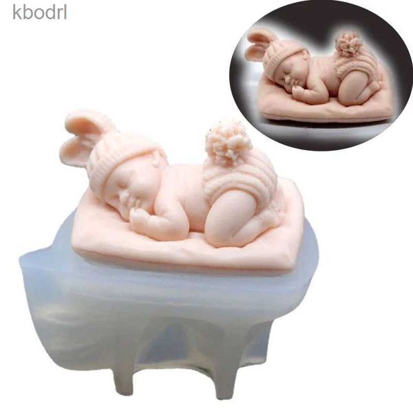 Ferramentas de artesanato dormindo bebê silicone vela molde 3d bonito menino gesso resina sabão chocolate bolo decoração molde de cozimento decoração de casa presente yq240115