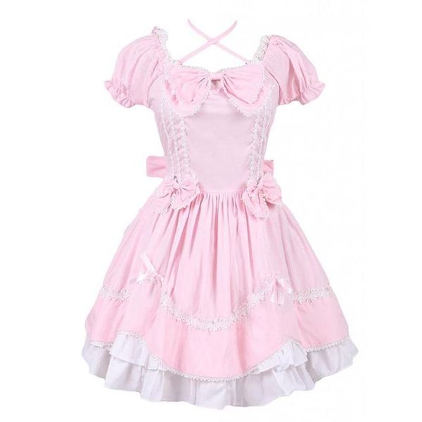 Pode ser personalizado 2018 rosa e branco manga curta arco com gravata gótico vitoriano lolita vestidos para mulheres personalizado307d