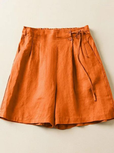 Shorts femininos 2024 mulheres casuais calças curtas chegada verão estilo vintage cor sólida solta confortável feminino algodão linho venda