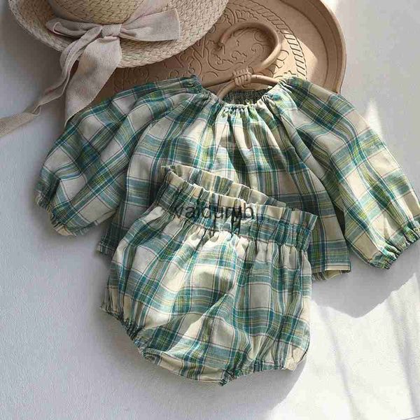 Conjuntos de roupas Milancel Bebê Meninas Roupas Estilo Vintage Bebê Menina Conjunto Verde Grande Xadrez Criança Suitvaiduryb