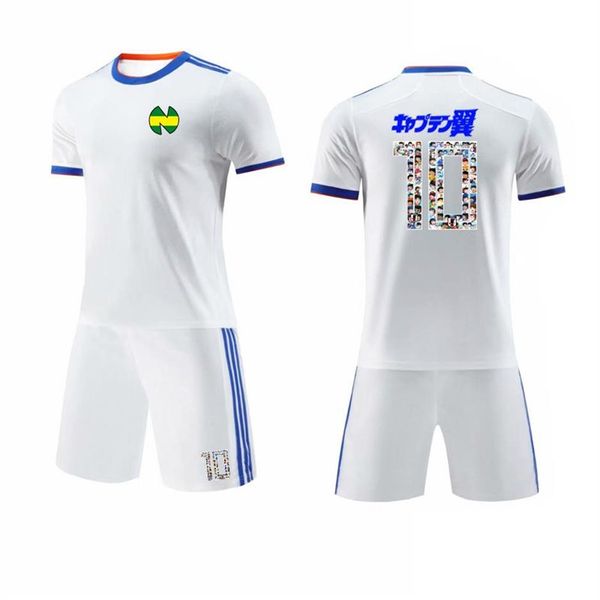 Criança masculina tamanho maillots de pé capitão tsubasa cosplay traje branco camisas de futebol japão frança espanha kits ozora oliver atom foo247n