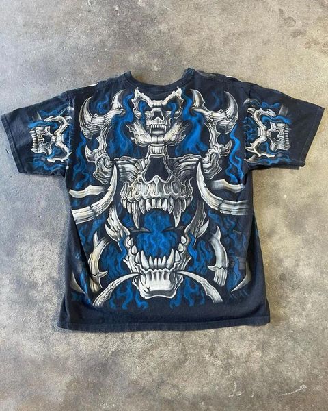 Damen T-Shirts Retro Gothic Totenkopf Muster Bedrucktes T-Shirt Mode Punk Kawaii Straßenkleidung Kurzarm Y2k Top