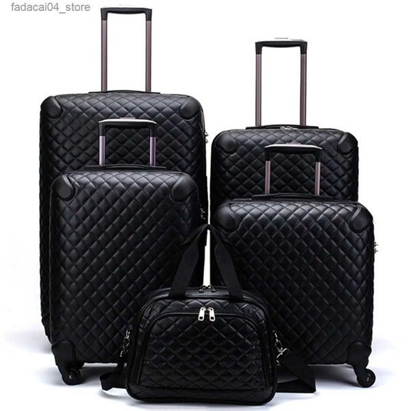 Valizler Business Tolling Case Seyahat Omuz Çanta 4 Tekerlekli Bavul Kadın Bagaj PU Deri Ekose Depolama Çanta Bagaj Kozmetik Kutusu Q240115