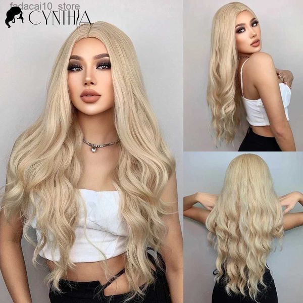 Synthetische Perücken Blonde Körperwelle Synthetische Perücken Für Frauen Lange Welle Weiß Lolita Cosplay Party Natürliche Hitzebeständige Haar Perücken De Mujer Q240115