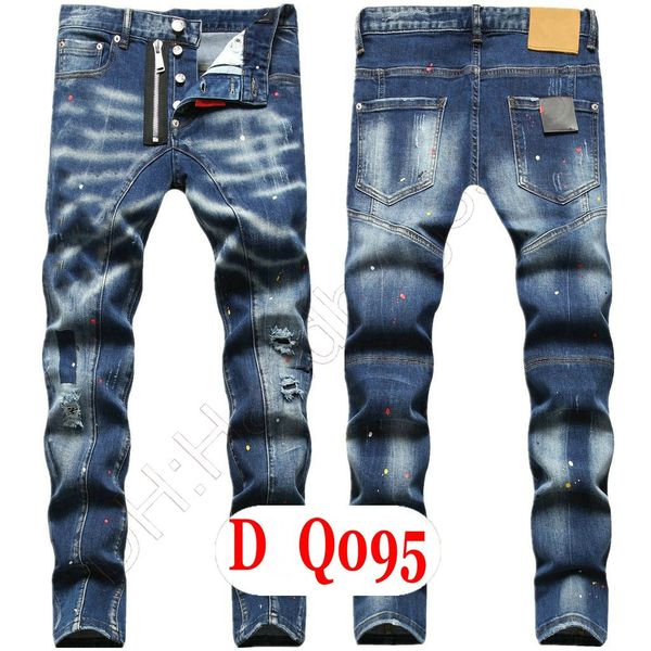 Herren Jeans Luxus Italien Designer Denim Jeans Männer Stickerei Hosen DQ2095 Mode Tragen-Löcher Spritzer-Tinte Stempel Hosen Motorrad Reiten Kleidung US28-42/EU44-58