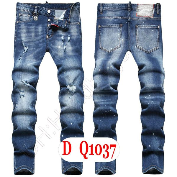 Jeans da uomo Designer italiano di lusso Jeans denim da uomo Pantaloni ricamati DQ21037 Moda Wear-Holes splash-ink stamp Pantaloni Abbigliamento da motociclista US28-42 / EU44-58