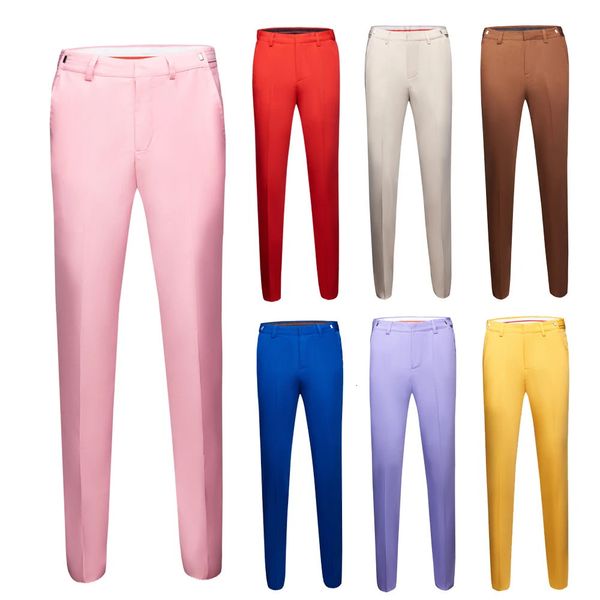 Moda uomo Rosa rosso Boutique Tinta unita Pantaloni da abito ufficiali da lavoro Uomo Pantaloni da sposo Abito da sposa Pantaloni da uomo 240113