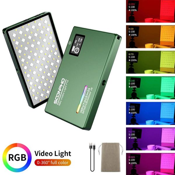Conectores Soonpho Rgb Led Camera Light Full Color Output Kit de luz de vídeo regulável 2500k8500k Bicolor Painel Light Cri 95+