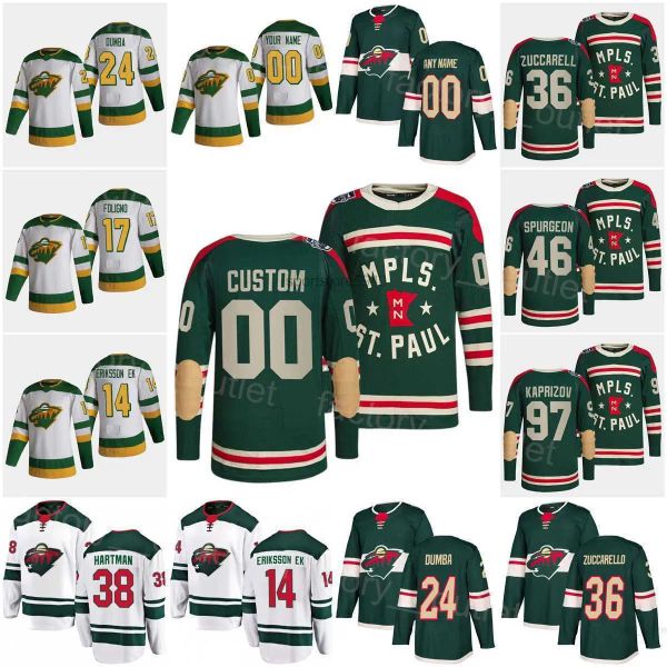 Custom Мужская женская молодежная Hot Minnesota Hockey Wild 46 Джаред Сперджен Джерси 17 Маркус Фолиньо 38 Райан Хартман 14 Джоэл Эрикссон Эк 36 Матс Зуккарелло 24 Мэтт Думба 97