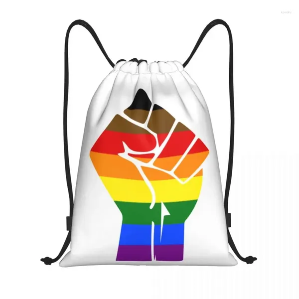 Borse per la spesa Black Lives Matter Fist LGBT Pride Plag Zaino con coulisse Donna Uomo Sport Palestra Sackpack Borsa portatile per lesbiche gay Sacco