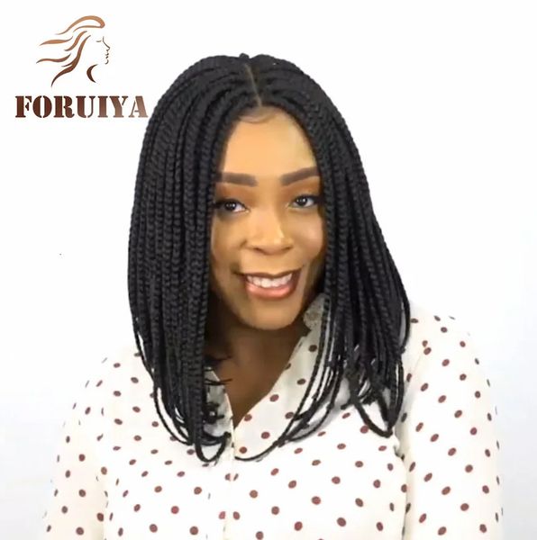 Afrikanische geflochtene Perücken, europäische und amerikanische Frauen, kurzes Haar, mittlere Differenzierung, Faser-Kopfbedeckung, Box Braid240115