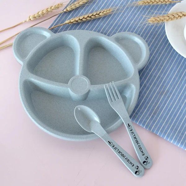 Conjuntos de louça 3 pcs conjunto bebê tigela colher garfo alimentação utensílios de mesa dos desenhos animados urso crianças pratos