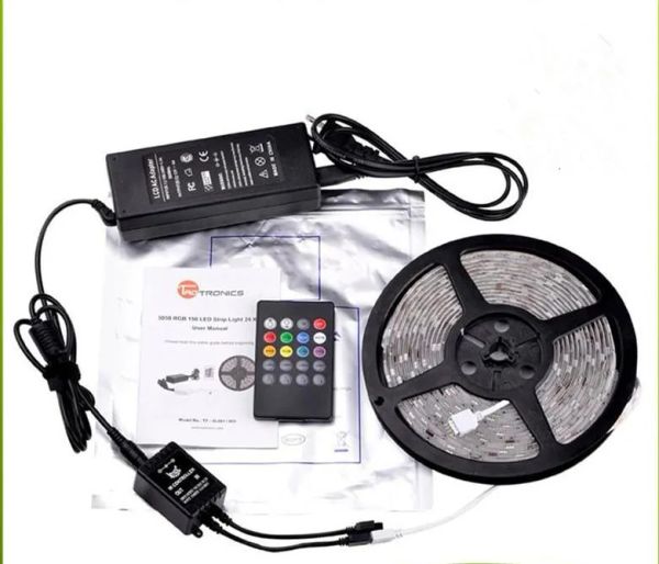 Strip 5m 5050SMD RGB 12V Müzik Ses Sensörü LED LED LIGHT LIGHT Noel Hediyesi Su Geçirmez IR Denetleyicisi 20 Keyd Adaptör 5SET LL