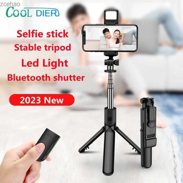 Tripodlar serin dier selfie tripod bluetooth kablosuz uzatılabilir taşınabilir stant ile selfie çubuğu dolgusu ışığı ışığı uzak deklanşör için smartphonel240115