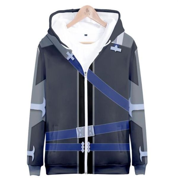 Зимние мужские куртки и пальто аниме SAO Sword Art Online 3D толстовка на молнии с капюшоном Киригая Казуто Кирито Косплей Костюм198E