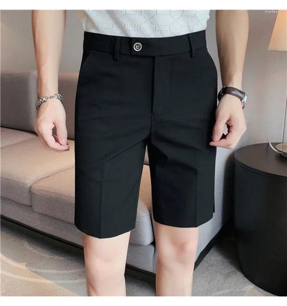 Shorts masculinos coreano moda negócios homens streetwear plissado na altura do joelho trabalho bottoms verão legal bermudas masculino