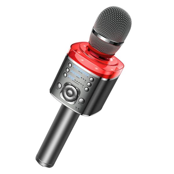 Микрофоны Беспроводной микрофон для караоке с волшебным звуком Светодиодная подсветка для домашней вечеринки Портативный микрофон-динамик Поющая машина из розового золота