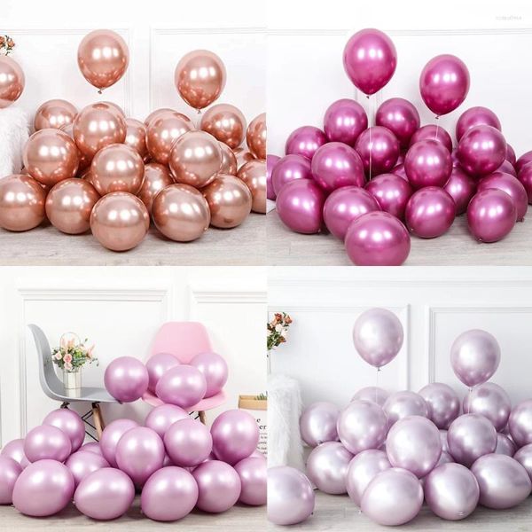 Decoração de festa 20 pcs 12 polegadas brilhante bebê rosa metal pérola látex balão rosa ouro grosso cromo metálico globos decoração de aniversário de casamento