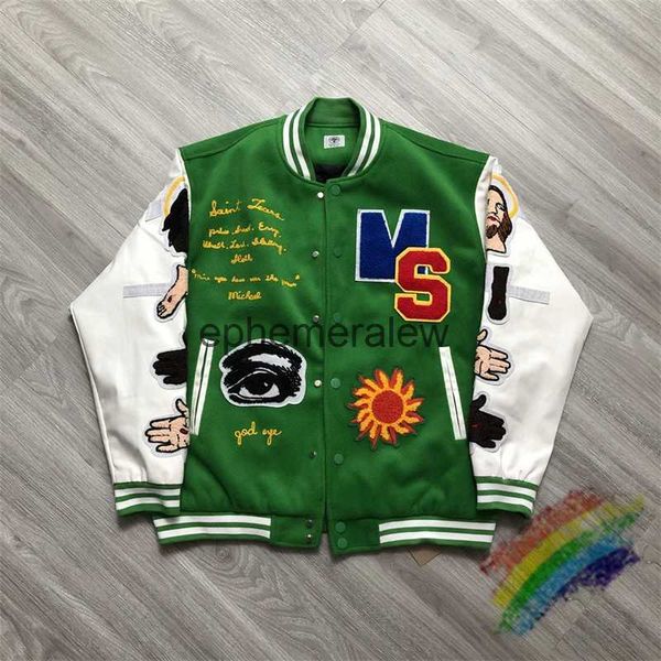 Herrenjacken Saint Michael Jacke Männer Frauen Beste Qualität Streetwear James Jesus Stickerei Leder Baumwolle Lose Tops Baseball Uniform Coatephemeralew