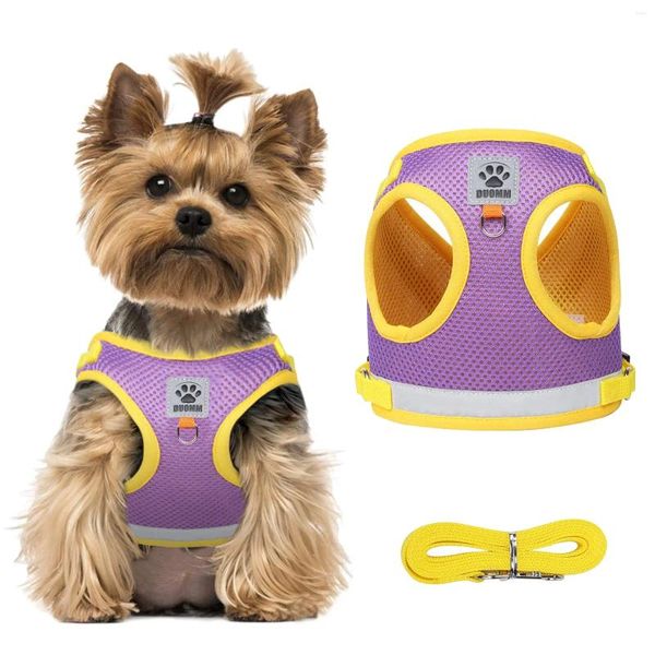 Abbigliamento per cani Set di imbracatura e guinzaglio traspirante senza tiraggio Gilet riflettente regolabile con rete morbida per cuccioli di taglia media