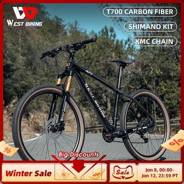 Велосипеды WEST BIKING T700, горный велосипед из углеродного волокна, 27 скоростей, легкий горный велосипед, 26/27,5/29 дюймов, воздушный противоударный масляный тормоз, горный велосипед MTB