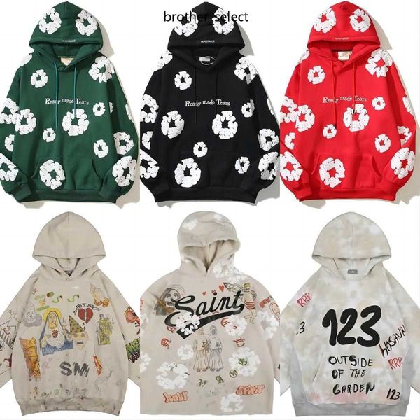 Moletons masculinos Moletons Designer Hoodie Homens Moletom Streetwear Hip Hop Pronto Feito Lágrimas Capuz Kapok Mens Hoody Denim Lágrima Manga Longa Graffiti Pulôver