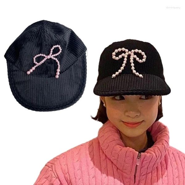 Berretti da baseball da donna Berretto da baseball con fiocco di perle Autunno Inverno Ragazzi Ragazza Velluto a coste Cappello resistente al sole Lady Casual Sport all'aria aperta Walking Shopping