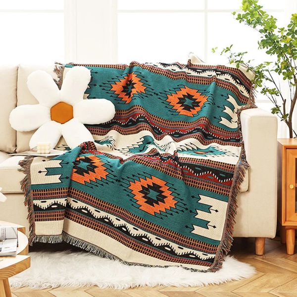 Boêmio xadrez algodão cobertores decorativos para cama sofá capa de acampamento piquenique cobertor tapete tapeçaria cadeira slipcover 240115