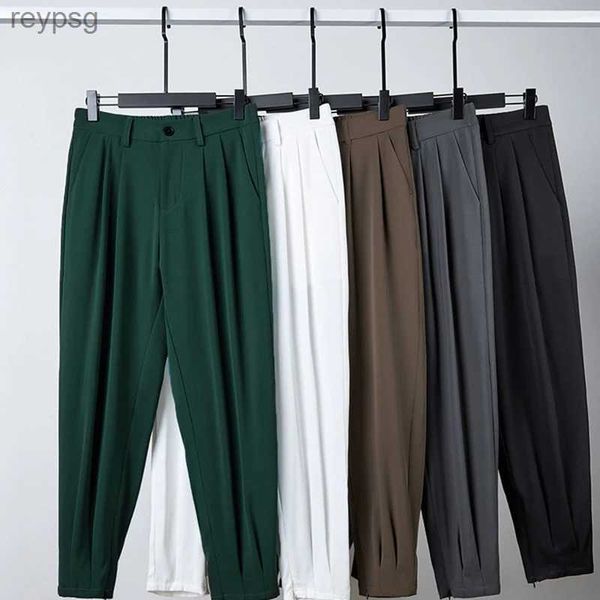 Calças masculinas coreanas calças casuais cintura elástica estilo adt bolso lindos botões arquivo resistente zíper roupas masculinas 2023 moda yq240115