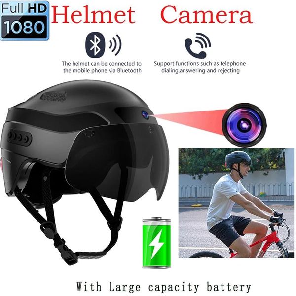 Шлемы 1080p Full HD Smart Helmet Camera Scooter Bluetooth Calling Play Встроенная камера Высокое качество Спорт на открытом воздухе для мотоцикла или велосипеда