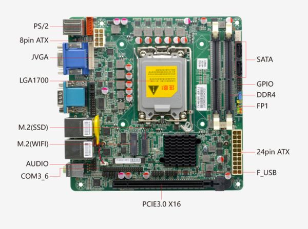 H610 12./13. Çekirdek i3/i5/i7/i9 LGA1700 Masaüstü CPU IPC Mini-Itx Anakart Endüstriyel Ana Kurulu 6*COM 2*LAN I226V