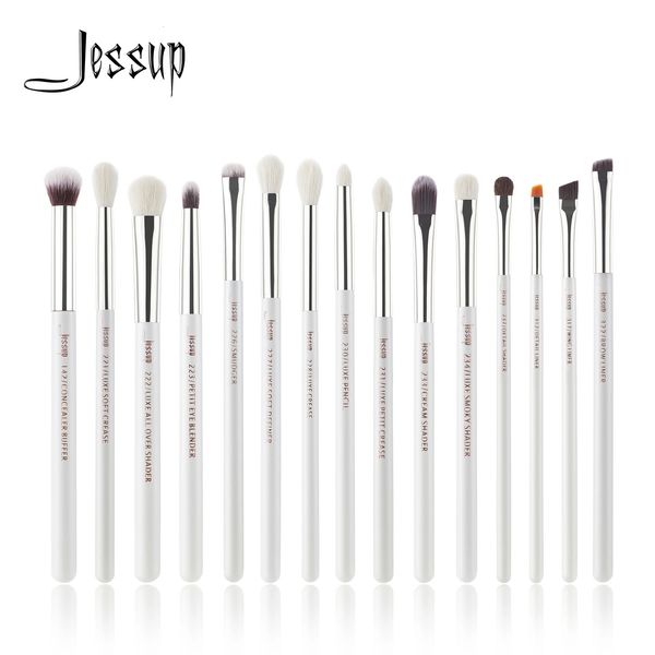 Jessup Professional Set di pennelli per trucco 15 pezzi Pennelli per trucco Bianco perla/Argento Kit di strumenti Eye Liner Shader capelli naturali-sintetici 240115